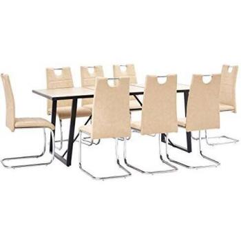vidaXL Juego Comedor 9 Piezas de Cuero Sintético Mobiliario Decoración Interior Casa Hogar Robusto Duradero Resistente Funcional Práctico Útil Crema
