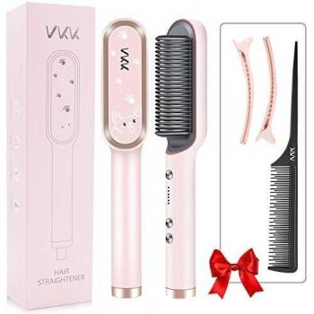 VKK Cepillo Alisador De Pelo, Peine Alisador De Cabello Electrico Para Cabello, Calefacción PTC Anti-Quemaduras Cepillo Plancha Pelo, Temperatura Constante, Rosa
