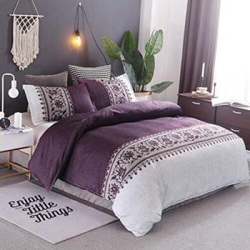 WONGS BEDDING 3 Piezas Púrpura Funda Nórdica Conjunto Reversible Convallaria Impresa Sábanas Fundas Nórdicas Blanco 200x200cm