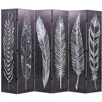 Folding Room Divider 228x170 cm Feathers Black and White