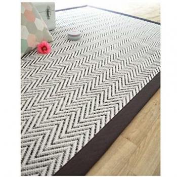 Alfombra de tejido plano Java Chevron Blanco con Ganse de Algodón Antracita - 140 x 200 cm