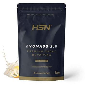 Batido Vegetariano de Carbohidratos y Proteínas HSN Evomass 2.0 | Sabor Chocolate Blanco Limón 1 Kg | Whey Protein y Proteína de Leche | Textura Cremosa | No-G
