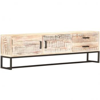 Solid Acacia Wood TV Cabinet - White, 140x30x45 cm