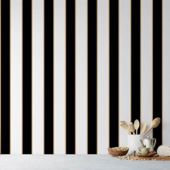 Papel Pintado Hexoa Rayas Negras y Doradas - 52x1000 cm - Fabricado en Francia