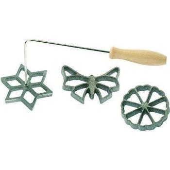 Westmark Moldes para gofres, Con 3 motivos, Con libro de recetas, Tamaño del molde 7, 9 cm, Acero/madera, Plata/marrón claro, 32242260
