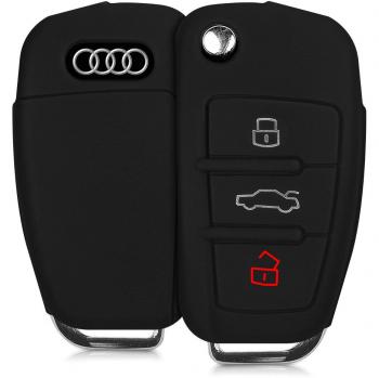 kwmobile Funda Compatible con Audi Llave de Coche Plegable de 3 Botones - Carcasa Protectora de Silicona para Llave de Coche - Case en Negro