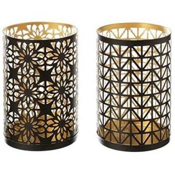 UNIMASA PORTAVELAS Negro-Oro Metal/Cristal 8 X 10,50 CM