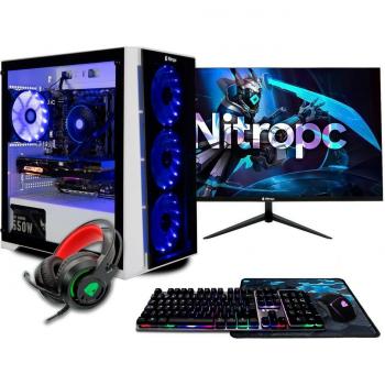 PC Gaming completo Nitropc Pack Gold AMD Ryzen 5 5500, RTX 3050, RAM 16GB, M2 1TB, Monitor 24, Windows 11, WiFi - PC Gamer sobremesa con accesorios