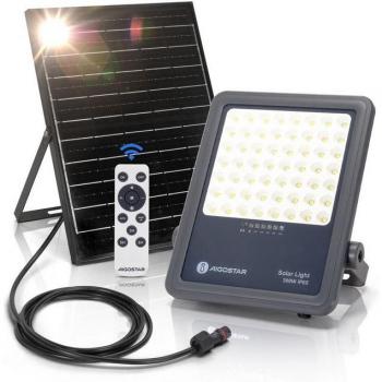 Foco Proyector LED Solar Aigostar con Control Remoto 300W, 3000LM, Luz Blanca Fría 6500K, IP65 Impermeable