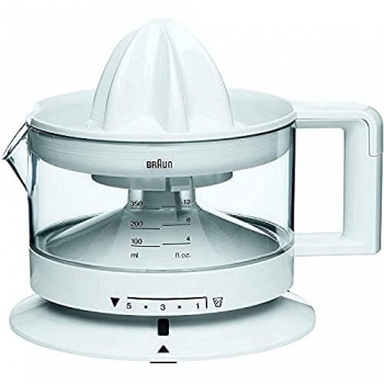 Exprimidor Eléctrico Braun CJ3000, 20W, Capacidad de 350ml, Ajuste de Pulpa, Diseño Icónico en Blanco