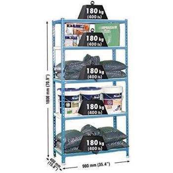SimonRack SI401 Kit Estantería con 5 Estantes, AZUL/BLANCO, 1800 x 900 x 400 mm
