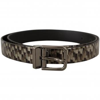 Dolce & Gabbana Brown Herringbone Leather Gray Belt - 90 cm / 36 Inches