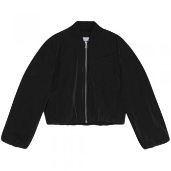 Ganni Women's Oversized Bomber Jacket in Black | Size Small/Medium | F9180