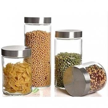 AsentechUK® 1 recipiente redondo de vidrio transparente con cierre de almacenamiento para botellas de depósito, frutos secos, frasco con tapa