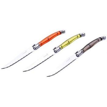 LAGUIOLE - Juego de 6 cuchillos para bistec - Mangos de acabado traslúcido - Multicolor - plástico, acero inoxidable - Marrón, Naranja, Amarillo