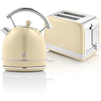 Swan Retro STP7050CNEU Set Desayuno Hervidor de Agua 1,8L Inalámbrico con Resistencia de Acero Inoxidable y Tostadora Pan Ranura Ancha 2