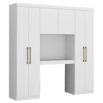 Armario Cabecero Antero - 6 Puertas - Con Armario y Compartimentos - Ancho 200 cm - Blanco