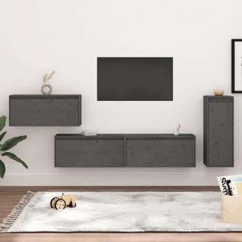 Muebles para TV 4 piezas en madera maciza de pino gris