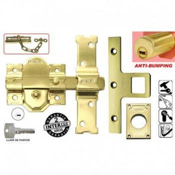 Cerrojo Interfer 31-SA Sobrepuesto 50mm con Botón y Llave Anti-Bumping Cadena Dorado