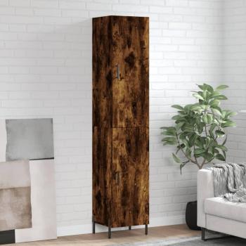 Aparador alto de madera contrachapada 34,5x34x180 cm con 1 puerta en color roble ahumado, mueble de almacenaje para salón, buffet y armario auxiliar