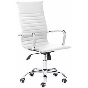 Letter, Silla Giratoria de Oficina, Despacho o Estudio, Acabado en Símil Piel Blanco, Medidas: 64 cm