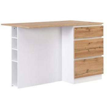 Isla central de cocina con 6 cajones y 4 estantes en MDF - Natural claro y Blanco - POMARELA