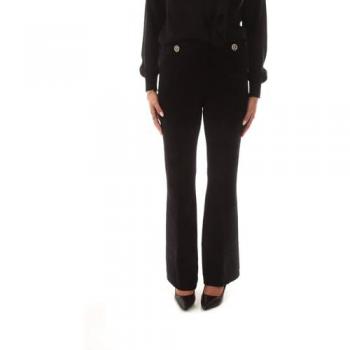 Twinset Women's Black Wide-Leg Pants with Oval T Buttons - Size M