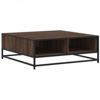 Mesa de Centro Marrón Roble 80x80x30 cm Madera Ingeniería y Metal