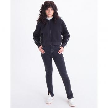 Calvin Klein Women's Black Zip-Up Hoodie with Logo Piping, Size S