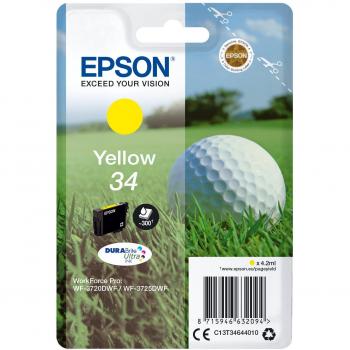 Epson 34 DURABrite Ultra Yellow Ink Cartridge (Golf Ball), 4.2ml, 300 Page Yield - C13T34644010