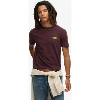 Camiseta de Hombre Superdry de Algodón Orgánico Bordada con Logotipo Essential, Manga Corta, Color Tawnty Port Marl / Fluro Yellow, Talla 2XL