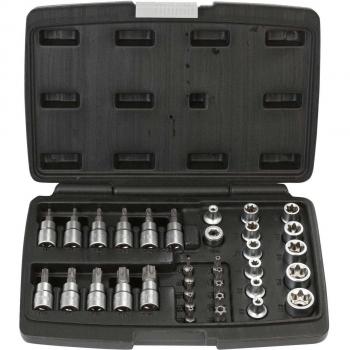 Juego de 34 vasos y puntas Torx de 3/8 de WIESEMANN 1893 | Acero al cromo vanadio | Con vasos de carraca y puntas Torx | Puntas para tornillos Torx de seguridad I 80164