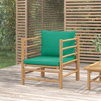 vidaXL Bamboo Garden Sofa with Green Cushions