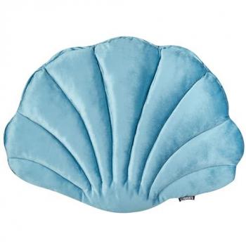 Cojín Decorativo de Terciopelo Azul Claro en Forma de Concha Marina con Diseño Liso