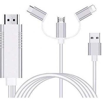 Telefono a HDMI,Ozvavzk Phone a HDMI Cable Convertidor 3 en 1 USB/Tipo C/Flash a HDMI 1080P Adaptador AV Digital Cable Compatible con Huawei/Samsung/Mac/Pod Pad