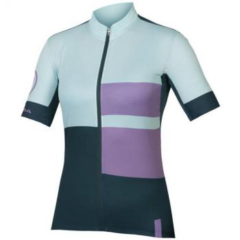 Maillot de manga corta Endura FS260 Print azul claro y verde para mujer - Talla S
