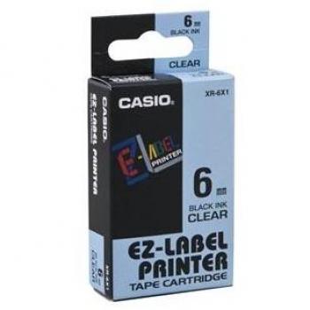 Casio XR-6X1 - Cinta para Etiquetadora, 6mm, Negro sobre Transparente