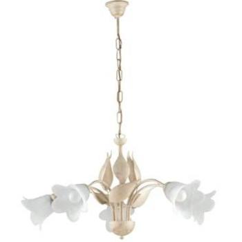 Araña de Hierro Marfil Oro 5 Luces Alabastro Cristal Blanco 68x h43 cm