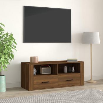Mueble para TV de madera contrachapada color marrón roble 100x35x40 cm, mesa de TV para salón