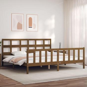 Estructura de cama y cabecero de madera maciza en color marrón miel, tamaño 200x200 cm