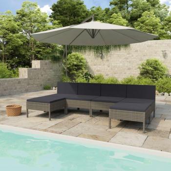 6-Piece Grey Poly Rattan Garden Lounge Set with Cushions