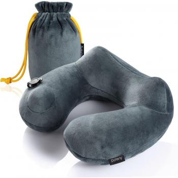 Purefly Almohada de viaje,con soporte de cuello. Inflable, super suave y compacta para dormir en el avión, coche y tren. Con bolsa de transporte. Suave y ergonómica. Diseño talla única.