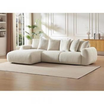 Sofá rinconera izquierda de terciopelo texturizado beige BAVOPO