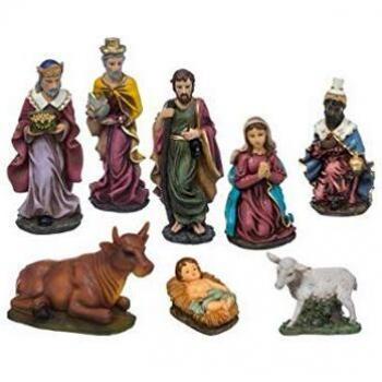 Juego de 8 Santones de Resina para Decoración Navideña - 20 cm - Colores Tradicionales
