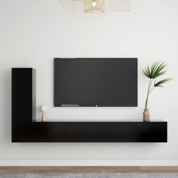 Conjunto de muebles para sala de TV de madera negra de 3 piezas