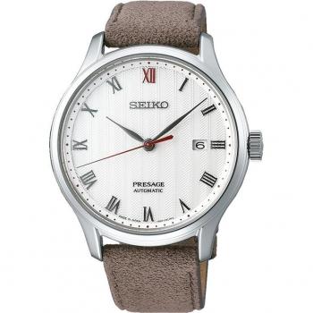 Seiko - Reloj de hombre Presage SRPG25J1 automático con esfera azul y correa de piel sintética marrón.