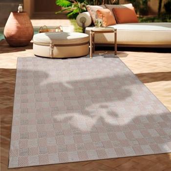 Alfombra Exterior Interior Balcón Terraza Cocina Motivo Boho Étnico Moderno 240x340 cm, Color: Beige