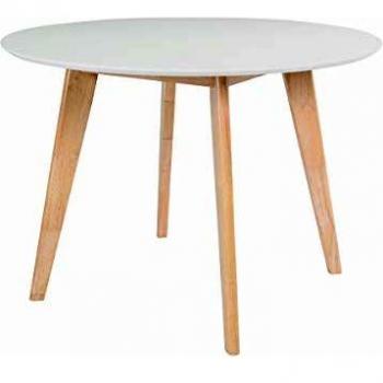 Miliboo - Mesa de diseño en madera y blanco D100 Leena, diámetro 100 cm, estilo moderno, superficie fácil de limpiar, estructura robusta y elegante