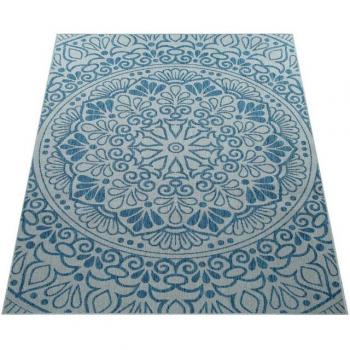 Alfombra Interior y Exterior Motivo Oriental Azul 80x200 cm