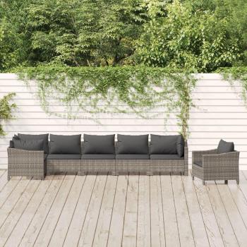 7-Piece Gray Poly Rattan Garden Lounge Set with Cushions